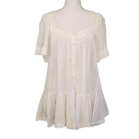 Free People White Cotton Button Front Baby Doll with Pockets XS - Picture 1 of 6